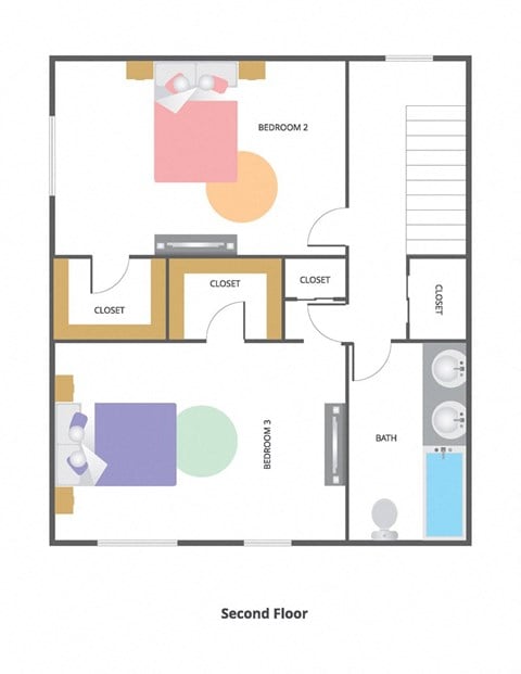Floor plan for 3 beds, 2 baths, 1400 sqft